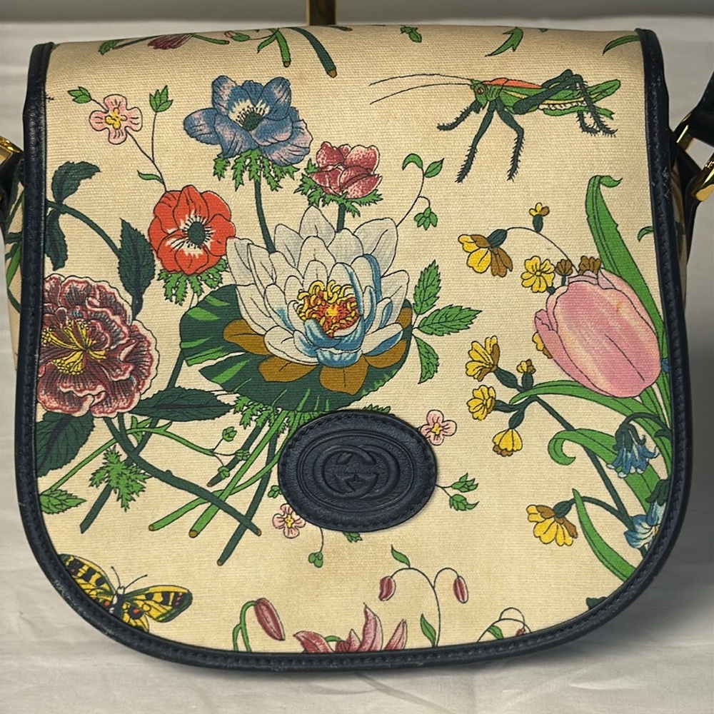 Gucci Vintage Flora Crossbody Bag | Black Leather Trim - Picture 3 of 10